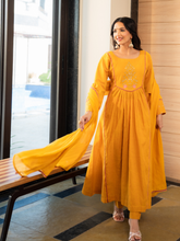 Yellow Cotton Embroidered Kurta Set With Dupatta And Pants